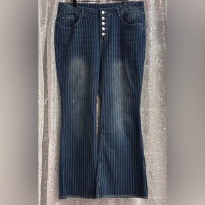 Wax Jean Women's Blue Pinstripe Boot Cut Jeans